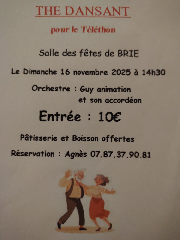 ce dimanche, venez danser et profitez d’un bel après-midi pour le grand bal du téléthon à Brie ! ce dimanche, venez danser et profitez d’un bel après-midi pour le grand bal du téléthon à Brie !