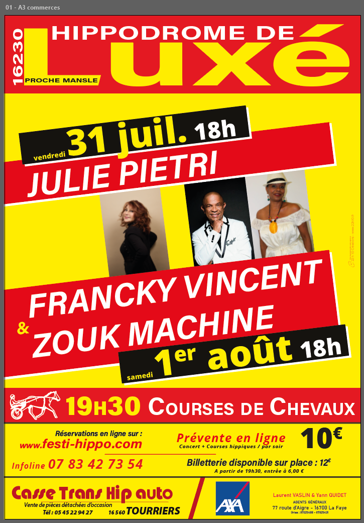 « Ce vendredi et ce samedi, l’événement est à Luxé près de Mansle. Deux grandes soirées d’animation avec courses en nocturne et deux grands concerts. »